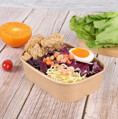 Disposable Kraft Paper Meal Prep Bowls With Lids | Rectangle Food Containers | 17 oz | 50 Pack